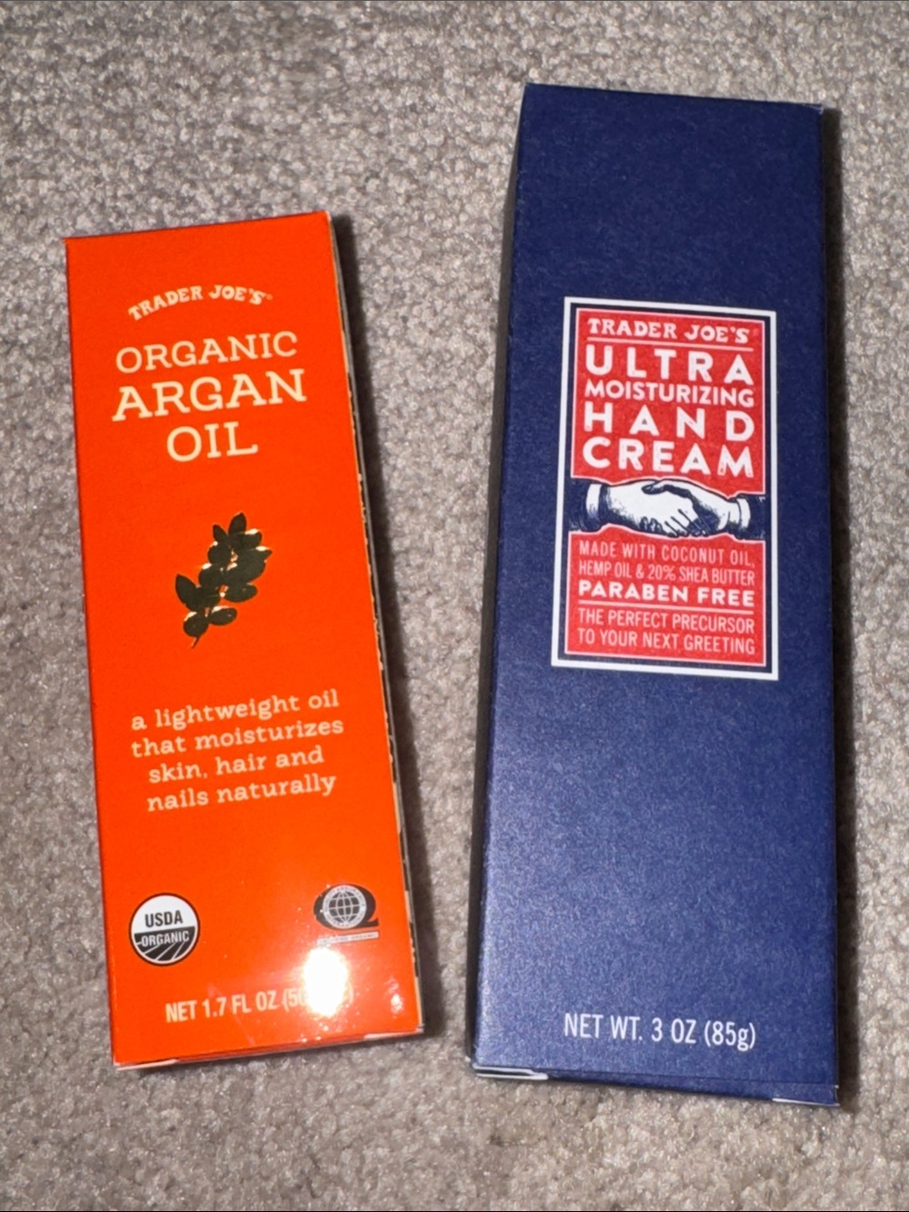 Trader Joe's Organic Argan Oil & Ultra Moisturizing Hand Cream - Orange & Navy
